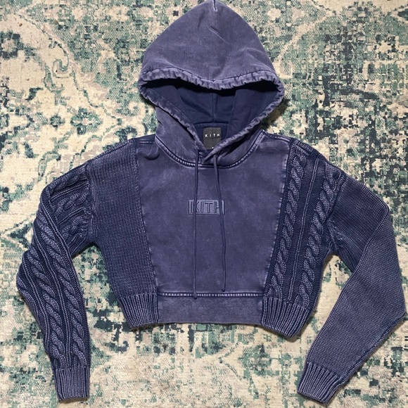 Kith Sweaters - KITH cropped cotton box logo hoodie in size XS